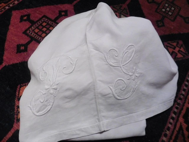 ANCIEN DRAP DE CAMPAGNE LIN BLANC COUTURE CENTRALE"PS"200X290 CM 1900 - Photo 4/4
