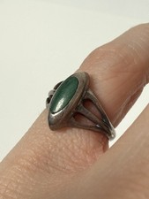 VTG 925 Sterling Silver Ring Malachite 3.5 Oval Split Shank Native American