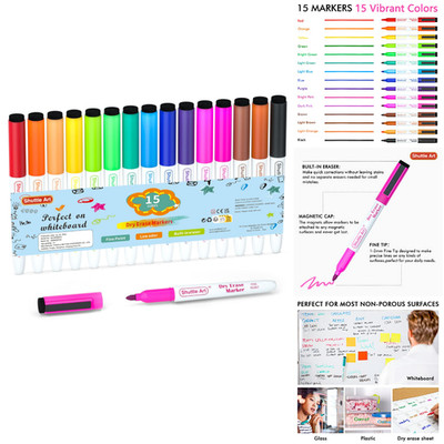 Whiteboard Marker Set 15 Farben Magnet Radiergummi Folienstift Dry Erase