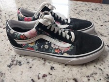 Vans Old Skool Floral Roses Black Women's 8.5 Men's 7 Canvas Skate Lace Up Shoes