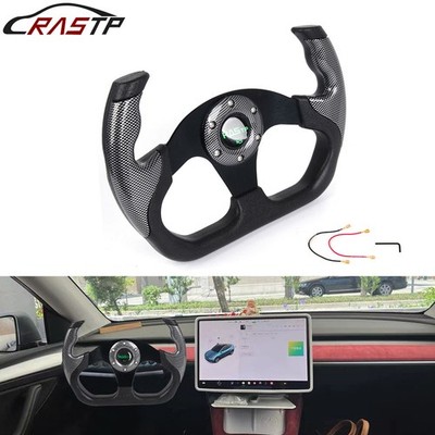 Universal 6 Hole 13''/325mm Flat Drift Racing Steering Wheel U-Shape Horn Button