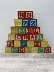 Vintage Wooden Alphabet Blocks Letter Learning Educational Toy Lot of 30