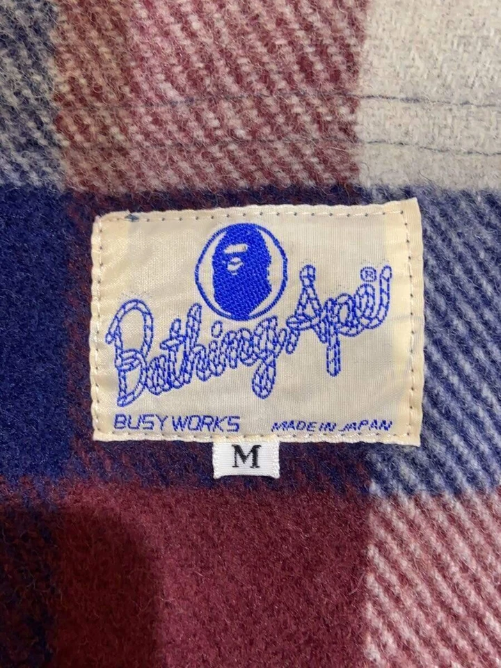 A Bathing Ape BAPE 90s Half Zip Wool Check Jacket M Multicolor #EK AHA - Image 3 of 4