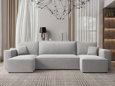 Wohnlandschaft Sofa mit Schlaffunktion ADARA in Stoff Poso Hellgrau