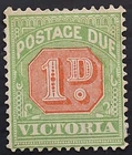 1896 Victoria Australia 1d Pl Scarlet&Yl Green Postage Due Stamp WMK V/Crn MNG