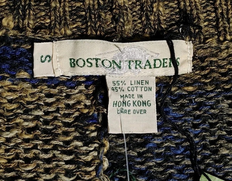 复古 Boston Traders 亚麻和棉开衫纽扣毛衣 S 码 Deadstock  — 第 3/4 张图片