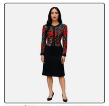 Vintage David Warren Vibrant Floral Button-Up Black Midi Dress USA Made Sz 12