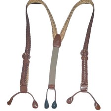 Braided Split Leather Stretch Y-Back Button Down Suspenders Braces Adjustable