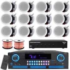 Vaiyer 2000W Sound System Kit w/12x 5.25"x175w Ceiling Speakers, Selector & Wire