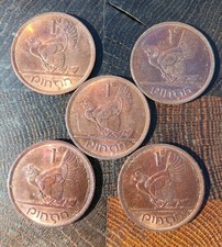 EIRE IRELAND 5X RED IRISH 1968 PENNIES  SUPERB RED COLOUR & IMMACULATE DETAIL D5