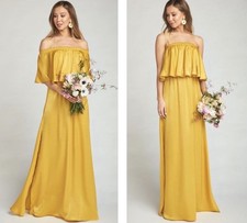 Show Me Your Mumu Hacienda Maxi Dress Size XS Honey Gold Off Shoulder Ruffle NWT