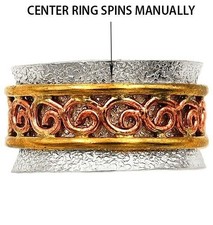 Three Tone Meditation Spinner 925 Sterling Silver Band Ring Sz 7 B7-5