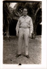 Vintage WWII US Army Soldier Black White Photo Palm Trees