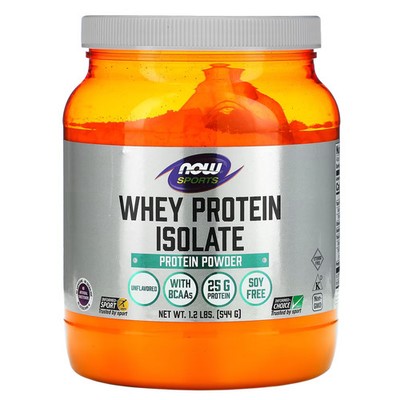 2 X NOW Foods, Sports, Whey Protein Isolate, Unflavored, 1.2 lbs (544 g)