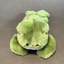 Vintage Dakin 1976 Laying Green Frog Plush 10.5" Bean Bag w Plastic Yellow Eyes