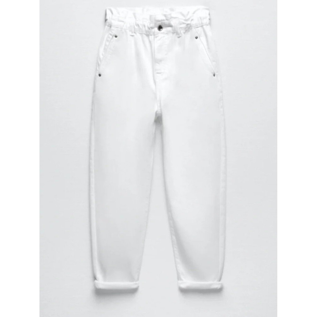 Zara High Waisted Paperbag Baggy White Jeans Z1975 Size US 12 image 4