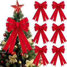 6 Pcs Red Christmas Bows Outdoor Decorations - 16  X24  Large Velvet Wreath Bow w