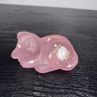 FENTON ART GLASS 2005 LENOX ROSE SATIN SLEEPING KITTEN FIGURINE