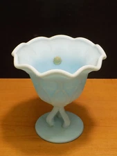 Westmoreland Glass Opaline Blue Milk Glass Doric 5.25" Sweetmeat Candy Compote