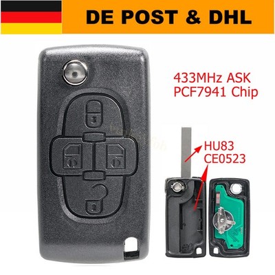 Funk Schlüssel Fernbedienung 4Tasten Für Peugeot 1007 807 Citroen C8 ID46 433Mhz