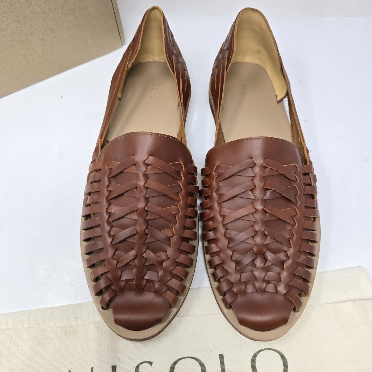 New Nisolo Mens 12.5 Huarache Leather Sandal Brandy Slip On  display picture 3
