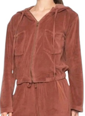 Young Fabulous & Broke Rust Brown Velour Hoodie Sweatshirt Jacket Top S