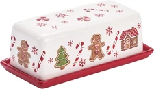 Bico Traditional Gingerbread Man Ceramic Butter Dish with Lid, Wide Butter Keepe