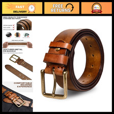 Thick Full Grain Leather Men's Work Belt, Heavy Duty with Hard Buckle, Gift Boxe
