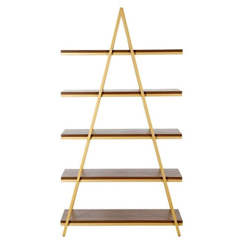 Meyer and Cross Conry 68 in. Gold Finish and Walnut 5-Shelf Bookcase