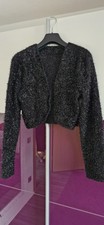 glanzvolle Jacke Blazer Bolero Kurzjacke schwarz-silber  Gr.38 