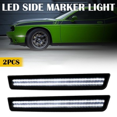 Front White Bumper LED Side Marker Lights Smoke For 2015-21Dodge Lamp Challenger