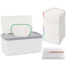 FAMOPLAY 54 Packs Flannel Cloth Baby Wipes with Dispenser, Reusable Natural