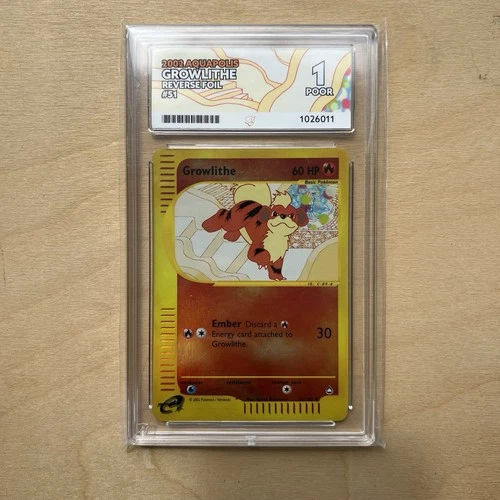 Growlithe 51/147 - Aquapolis - Reverse Holo - Pokemon TCG - Graded - ACE 1
