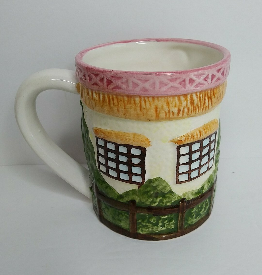 Set of (4) J.S.N.Y. English Garden Ceramic Coffee Cup Mug House Embossed Raised 