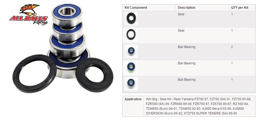 Kit roulement de roue arrière All Balls 25-1238 d'ingénierie supérieure pour Yamaha 750