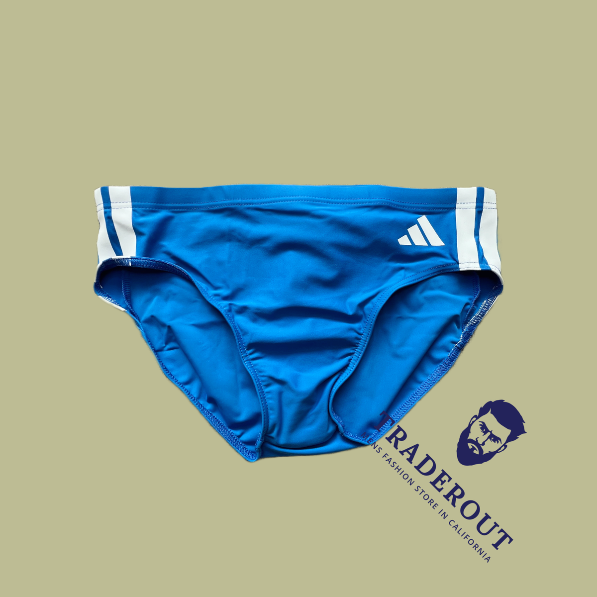adidas men Royal blue striped Swim Brief swimwear Size 30 32 34 36 38