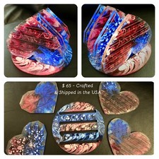 Handmade, Patriotic, One of a Kind, Set Of Four, Resin Coasters and Holder Decor