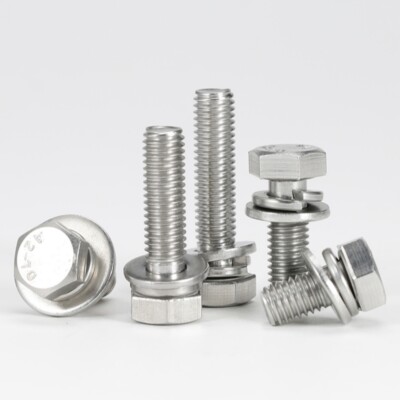 M3-M12 Full Thread Hex Set Screws Bolt Flat Washer Spring Washer A2 Stainless