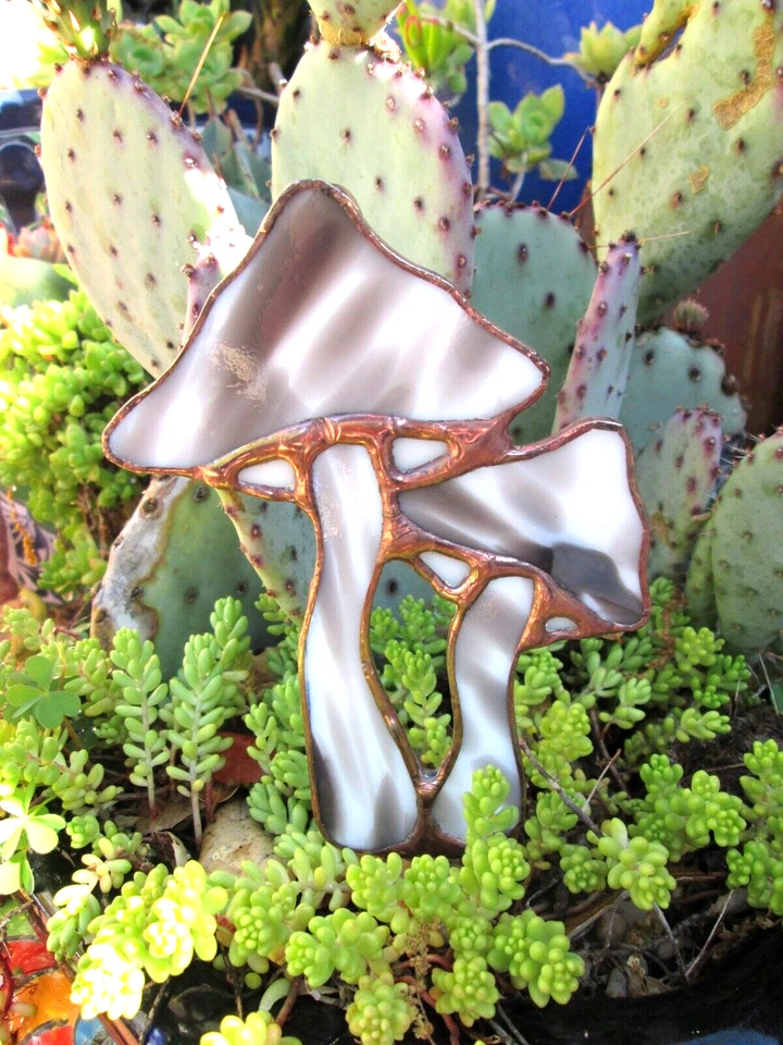 Stained Glass Mushroom Garden Stake (Black & White) Fun Decor Gifts - Image 3 of 4
