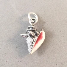 .925 Sterling Silver 3-D Enamel CONCH SHELL CHARM Bahamas Key West 925 New NT60