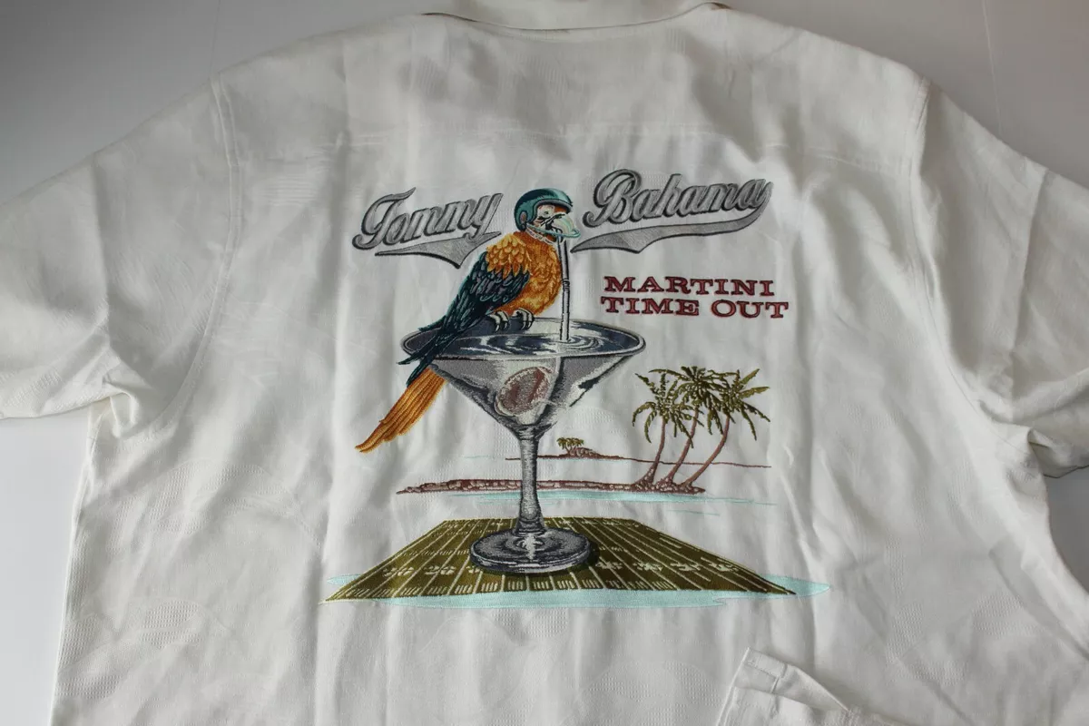 Tommy Bahama Camp Shirt Martini Football Embroidered Panelback