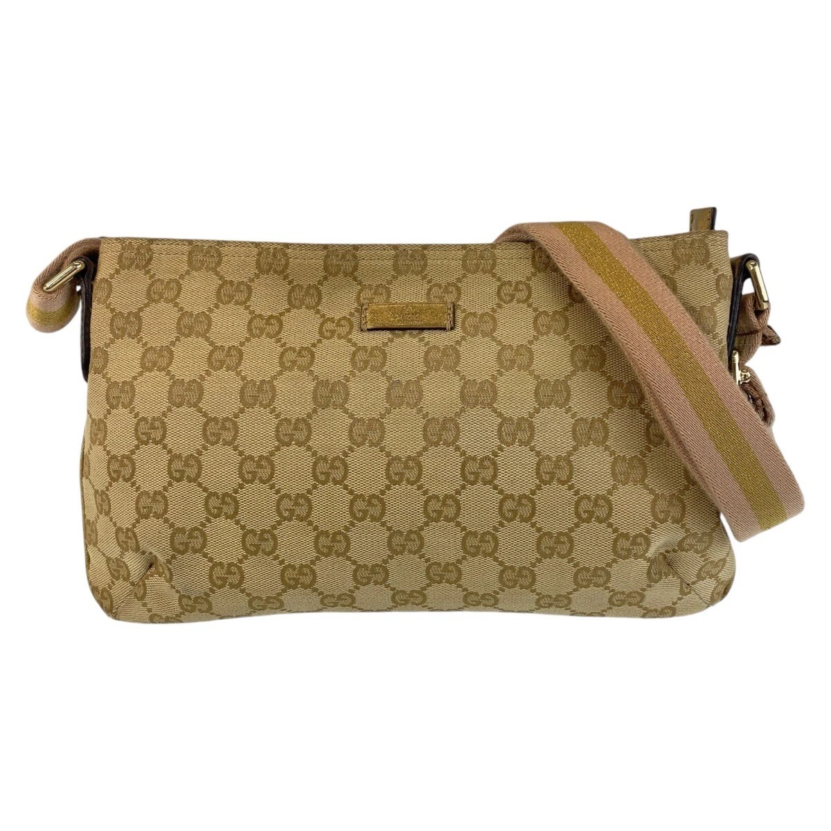 Sac à bandoulière diagonale GUCCI Web Stripe sac messager beige rose or quincaillerie