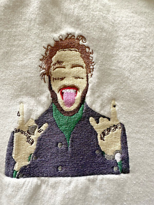 Post Malone Embroidered White Long Sleeve Crew Sweatshirt Size Large Unique