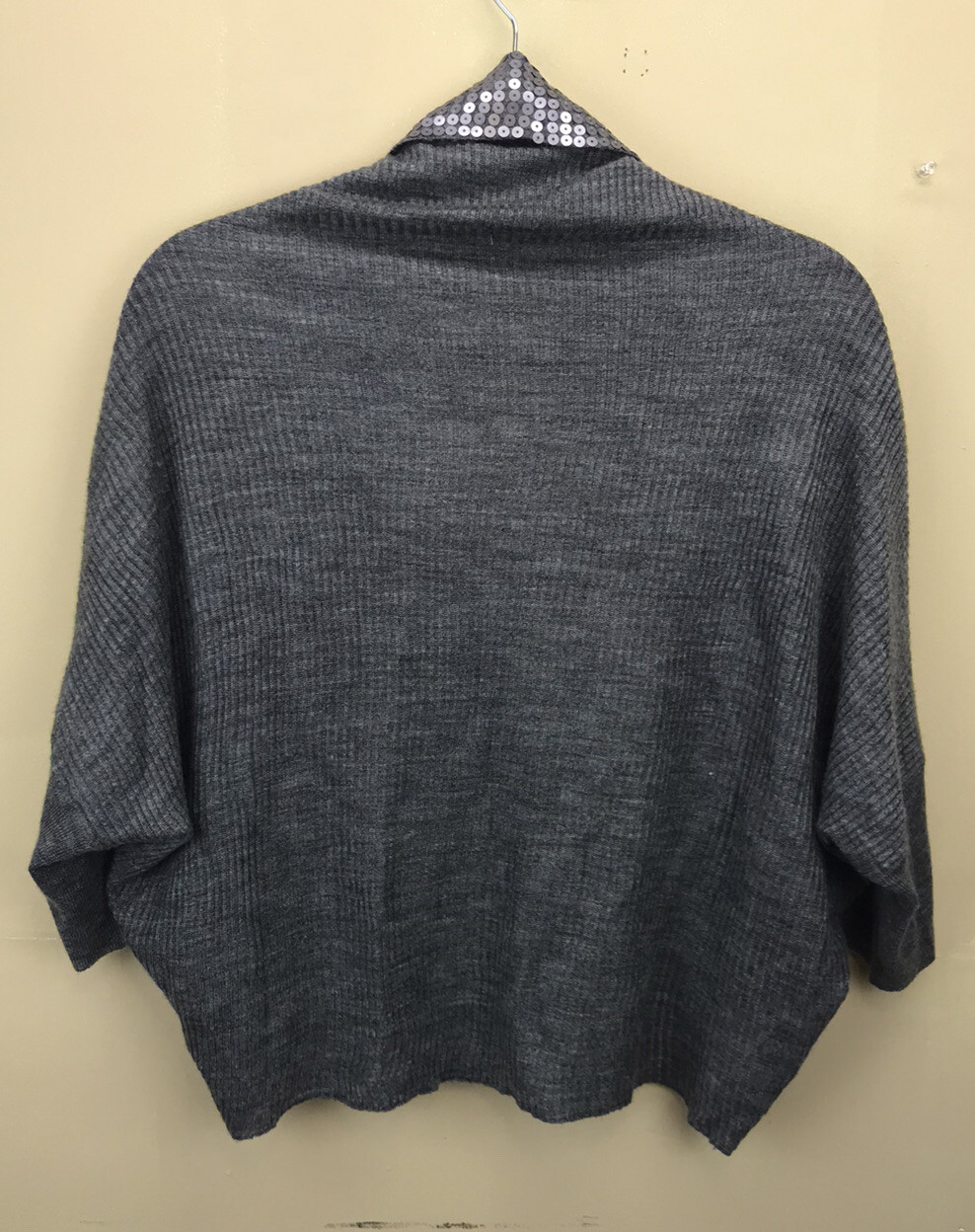 Cache Gray Sequin Open Front Sweater Cardigan Woo… - image 6