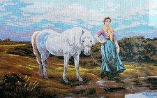 Needlepoint Tapestry Painted Canvas Gobelin 14280 - Lady and Horse. 24"x36"