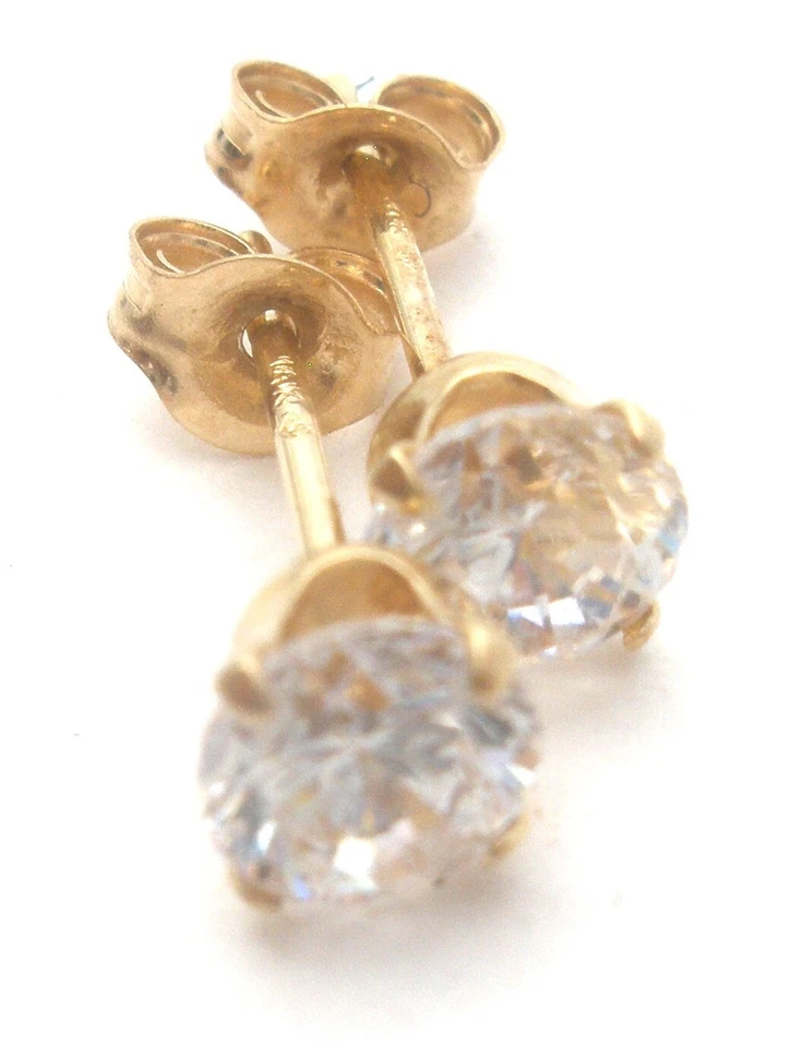 Pendientes de circonita cúbica transparente oro 14K 0,5 quilates perno perforado joyería vintage Foto 3 de 4