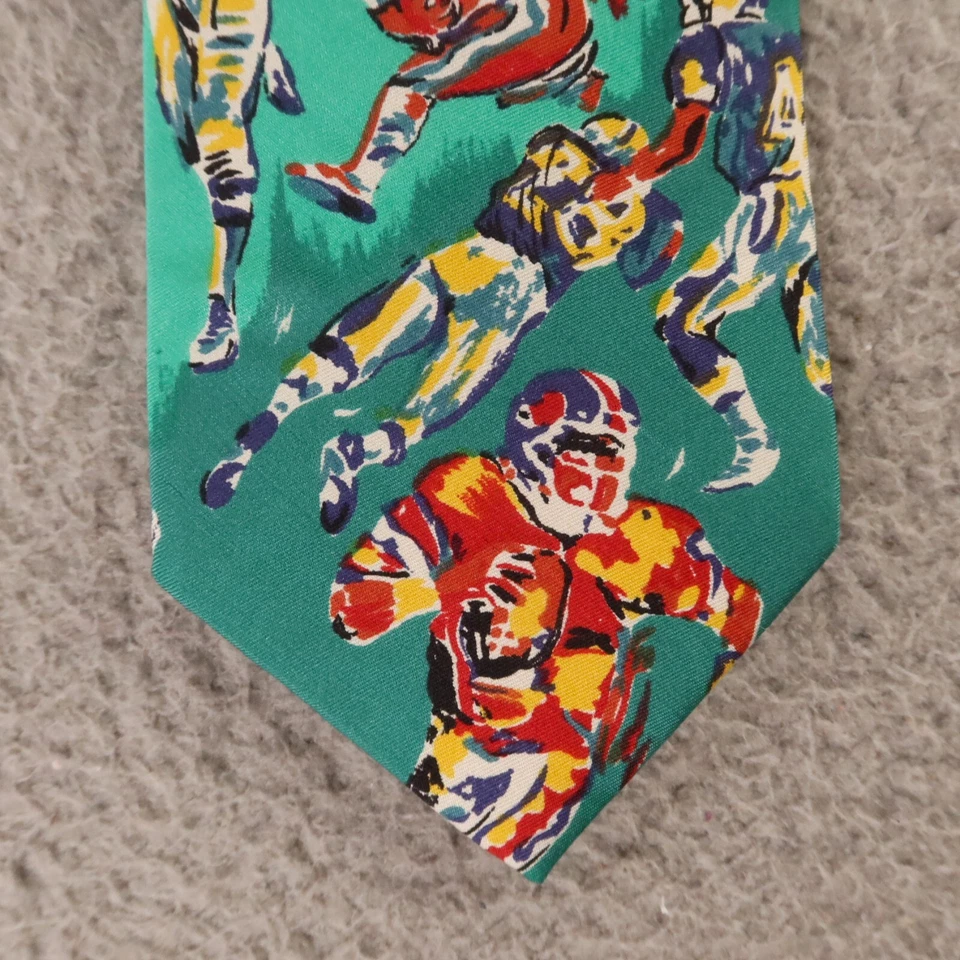 Corbata Lands End Verde Azul Abstracto Jugadores de Fútbol Seda Hecha en EE. UU. Años 90 3.5" Foto 3 de 4
