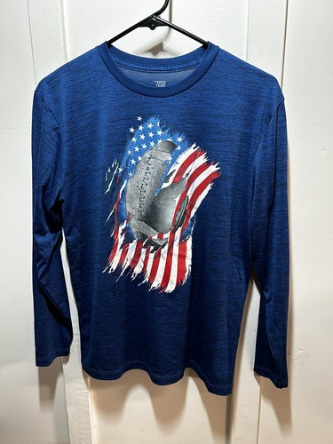 Tek Gear American Flag Football Boys Navy Blue Rash Guard Long Sleeve Shirt XL