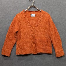 Del Mundo Cardigan Sweater Womens Small/Medium Full Zip Cable Knit Trim USA Made