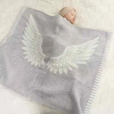 Snuggle Sac Grey Receiving Blanket Angel Wings Pattern, Milestone Photo Blanket